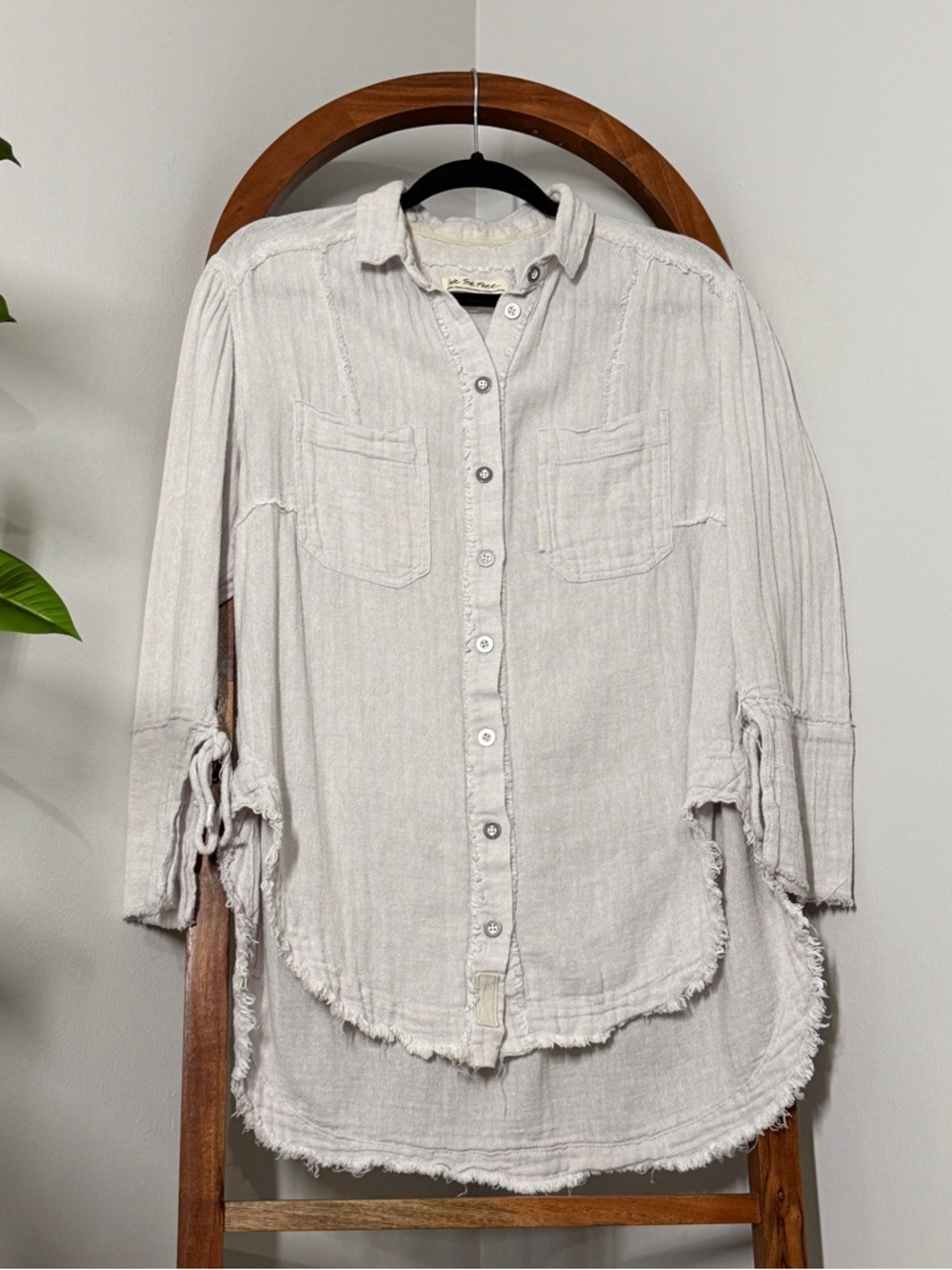 Free People Washed Light Beige Button-Down Shirt